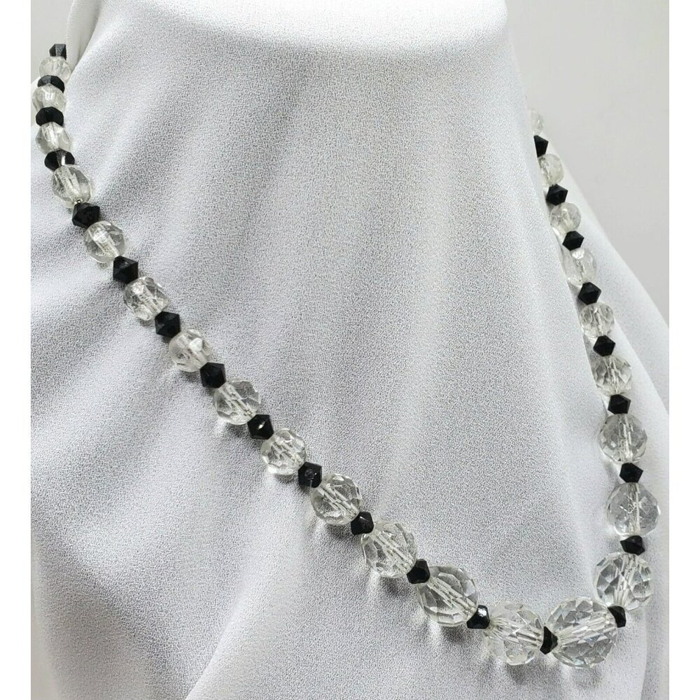 Vintage 17" Choker Necklace Clear Black Beads Faceted Sterling Graduated Spacers - Picture 6 of 16